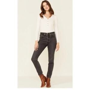 Levi's 501 Skinny Denim Jeans Washed Black 26 Button Fly Frayed Hem Classic